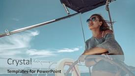  Presentation with woman sport - Presentation design consisting of beautiful-woman-on-a-helm background and a light blue colored foreground