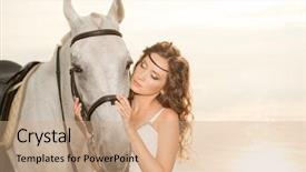 Presentation with horse riding - Slide set featuring beautiful woman on a horse horseback rider woman riding horse on beach background and a coral colored foreground