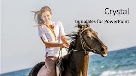  Presentation with horse riding - Amazing slide deck having beautiful woman on a horse horseback rider woman riding horse sea background backdrop and a light gray colored foreground