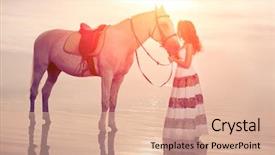  Presentation with horse riding - Theme enhanced with beautiful woman on a horse horseback rider woman riding horse on beach background and a lemonade colored foreground