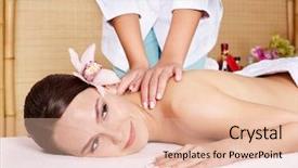  Presentation with periodic table actinide series - Audience pleasing presentation theme consisting of beautiful woman on massage table backdrop and a  colored foreground