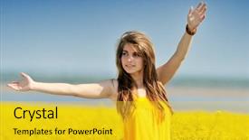  Presentation with rapeseed - Beautiful presentation theme featuring beautiful woman on rapeseed field in bloom backdrop and a yellow colored foreground