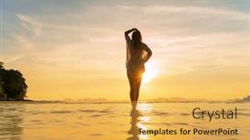  Presentation with sunset beach - Colorful PPT theme enhanced with beautiful-woman-on-the-beach backdrop and a yellow colored foreground