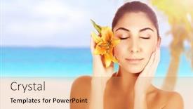  Presentation with arabic woman - Presentation theme with cut and served red pear composition isolated over the white background set of four different foreshortenings background and a cream colored foreground