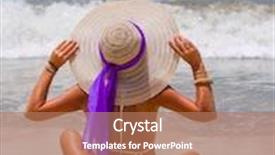  Presentation with bali - Amazing PPT theme having beautiful woman on the beach in bali indonesia backdrop and a coral colored foreground