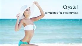  Presentation with beach - PPT layouts having beautiful woman on the beach background and a sky blue colored foreground