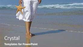  Presentation with starfish - Colorful slide deck enhanced with beautiful woman on the beach with a starfish on the hand backdrop and a gray colored foreground