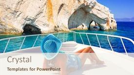  Presentation with zakynthos - Colorful presentation theme enhanced with beautiful-woman-on-yacht-cruise backdrop and a cream colored foreground