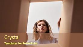  Presentation with cardboard - PPT theme with beautiful-woman-opening-cardboard-box background and a coral colored foreground