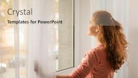  Presentation with curtains - PPT layouts having beautiful-woman-opening-curtains background and a lemonade colored foreground