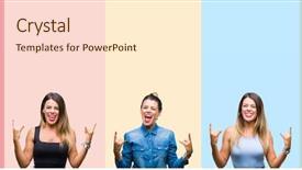  Presentation with colorful music - Beautiful slides featuring beautiful woman over colorful stripes backdrop and a cream colored foreground