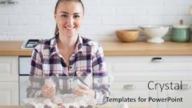  Presentation with sweet pastry - Colorful presentation theme enhanced with beautiful-woman-pastry-chef-makes backdrop and a light gray colored foreground