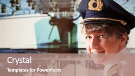  Presentation with golden woman - Slide set with beautiful woman pilot wearing uniform background and a coral colored foreground