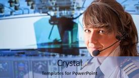  Presentation with cockpit - Slide deck having beautiful woman pilot wearing uniform background and a teal colored foreground