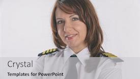  Presentation with pilot - Presentation theme featuring beautiful-woman-pilot-wearing-uniform background and a light gray colored foreground