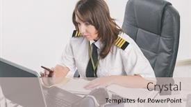  Presentation with pilot - Amazing presentation theme having beautiful-woman-pilot-wearing-uniform backdrop and a soft green colored foreground
