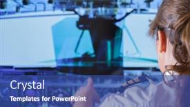  Presentation with airplane pilot - Beautiful theme featuring beautiful-woman-pilot-wearing-uniform backdrop and a ocean colored foreground