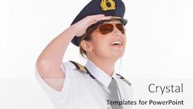  Presentation with pilot - Colorful PPT theme enhanced with beautiful-woman-pilot-wearing-uniform backdrop and a white colored foreground