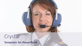  Presentation with pilot - Audience pleasing presentation design consisting of beautiful-woman-pilot-with-headset backdrop and a sky blue colored foreground