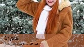  Presentation with winter forest - Colorful PPT layouts enhanced with beautiful woman play with snow on winter outdoor snowy fir trees in forest long red hair wearing a sheepskin coat backdrop and a red colored foreground