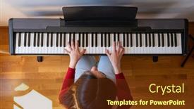  Presentation with piano - Colorful slide set enhanced with beautiful-woman-playing-piano backdrop and a tawny brown colored foreground