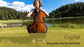  Presentation with classical music - Slide deck enhanced with beautiful-woman-plays-the-cello background and a gold colored foreground