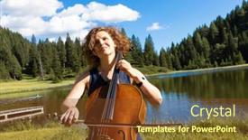  Presentation with classical music - Slide deck featuring beautiful-woman-plays-the-cello background and a tawny brown colored foreground