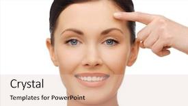  Presentation with anti aging - Amazing presentation theme having beautiful woman pointing to forehead backdrop and a lemonade colored foreground