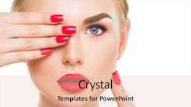  Presentation with makeup fashion model applying lipstick - Presentation featuring beautiful woman portrait beauty blonde background and a lemonade colored foreground