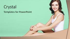  Presentation with beautiful young woman getting face - PPT theme with beautiful woman posing in white background and a  colored foreground