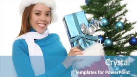  Presentation with christmas stocking - Presentation theme featuring female boss is showing the statistics on the flipchart background and a soft green colored foreground