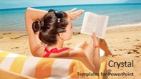  Presentation with reading - Beautiful PPT theme featuring beautiful woman reading a book backdrop and a yellow colored foreground