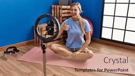  Presentation with recording - Presentation design enhanced with beautiful-woman-recording-training-tutorial background and a coral colored foreground