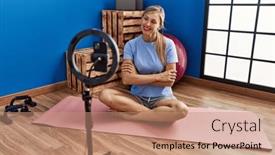  Presentation with recording - Slide set featuring beautiful-woman-recording-training-tutorial background and a coral colored foreground