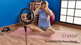  Presentation with recording - PPT theme enhanced with beautiful-woman-recording-training-tutorial background and a coral colored foreground