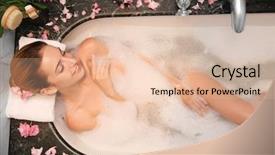  Presentation with relaxing - Theme having beautiful woman relaxing in bath background and a lemonade colored foreground