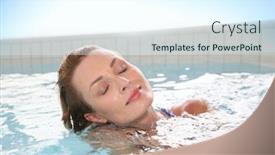  Presentation with hot tub - PPT theme consisting of beautiful woman relaxing in hot tub of spa center pool background and a sky blue colored foreground