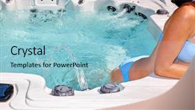  Presentation with hot tub - Theme with beautiful woman relaxing in hot tub background and a light blue colored foreground