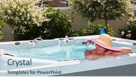  Presentation with hot tub - Slides having beautiful woman relaxing in hot tub background and a sky blue colored foreground