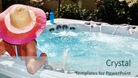  Presentation with hot tub - Theme having beautiful woman relaxing in hot background and a light blue colored foreground