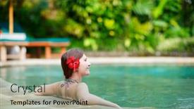  Presentation with infinity - Amazing PPT layouts having beautiful woman relaxing in infinity swimming pool backdrop and a seafoam green colored foreground