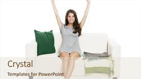  Presentation with relaxing - PPT layouts having girl arms up sitting - beautiful woman relaxing background and a lemonade colored foreground