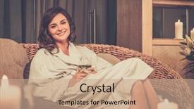  Presentation with spa salon - PPT theme with beautiful woman relaxing in a bathrobe in spa salon background and a coral colored foreground