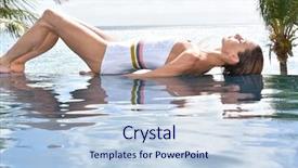  Presentation with infinity - Presentation design having beautiful woman relaxing on the edge of infinity pool background and a lemonade colored foreground