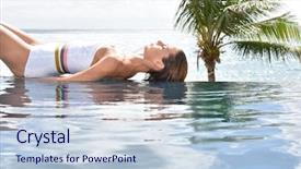  Presentation with infinity - Presentation design having beautiful woman relaxing on the edge of infinity pool background and a sky blue colored foreground
