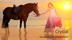  Presentation with horse riding - Audience pleasing theme consisting of beautiful woman riding a horse backdrop and a gold colored foreground