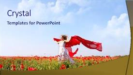  Presentation with poppy - Beautiful slides featuring casual young woman doing online shopping through tablet pc and credit card in bed backdrop and a light gray colored foreground