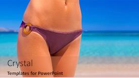  Presentation with turquoise beach - Theme consisting of beautiful woman's bikini body on the beach in front of turquoise water - shot in sardinia background and a coral colored foreground