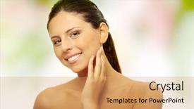  Presentation with beautiful skin - Colorful slide deck enhanced with beautiful woman's face with fresh clean skin backdrop and a coral colored foreground