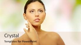  Presentation with beautiful skin - Cool new theme with beautiful woman's face with fresh clean skin backdrop and a yellow colored foreground